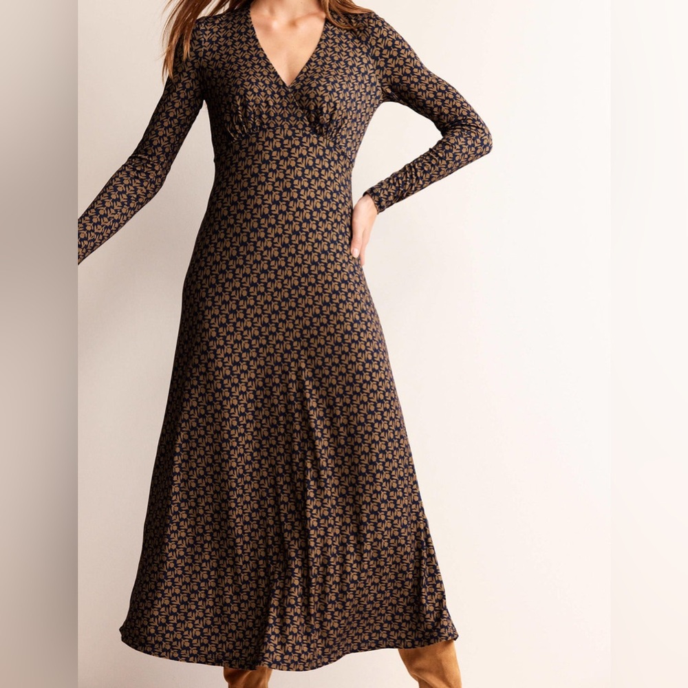 Boden Navy and Brown Floral Maxi Dress, Size 6 - Picture 3 of 12